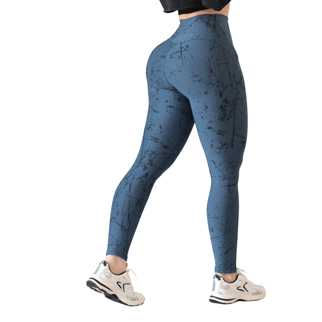 Leggings Deportivos para Mujer Fitness: Efecto Basico, Cintura Alta, Textil Lycra Transpirable con Acabado Liso Paint, Color Azul Botella | Adriana Olimpo