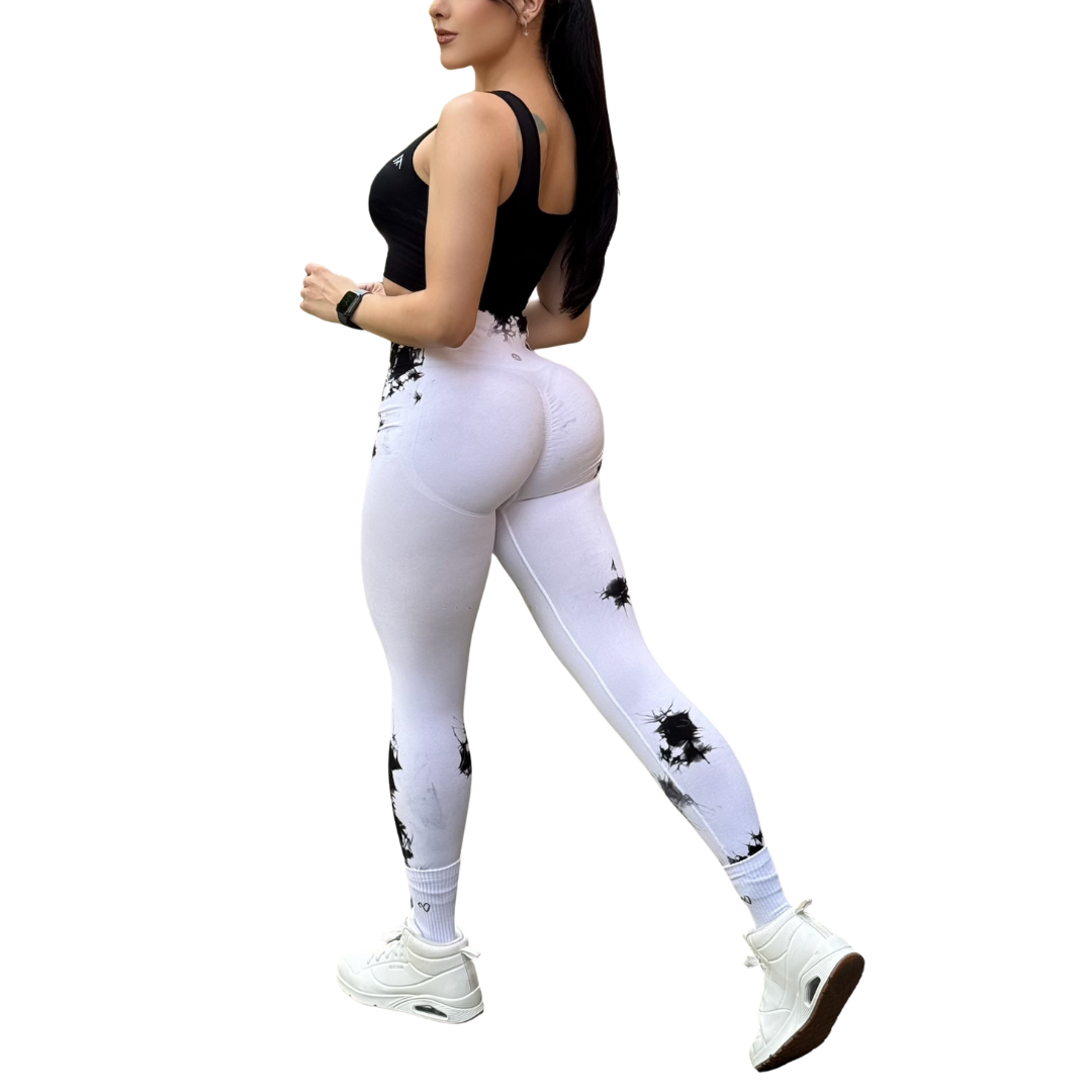 Leggings Deportivos Seamless de Compresión para Mujer Fitness: Glúteos Redondos, Vientre Plano y Cintura Definida | Push Up + Burbuja + Compresión Faja. Ultra Cómodos. Color blanco y negro | Adriana Olimpo