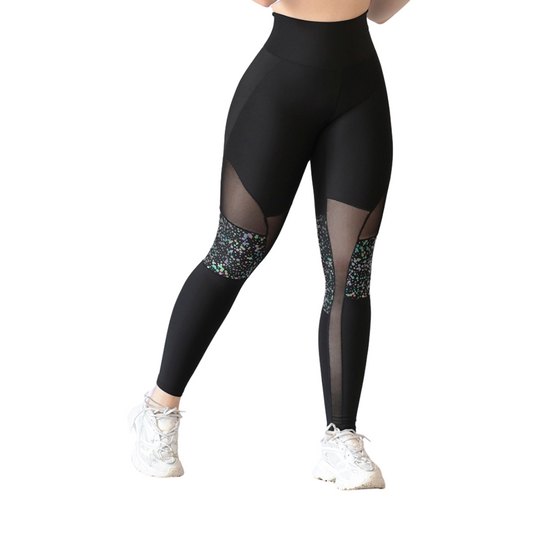 Leggings deportivos Suplex para mujer, efecto básico con cintura alta, textil lycra transpirable con acabado liso torn. Color negro | Adriana Olimpo