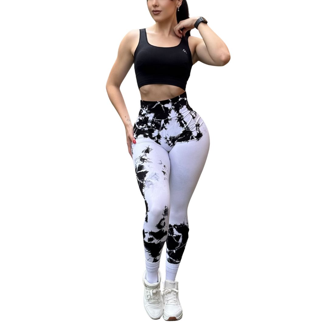 Leggings Deportivos Seamless de Compresión para Mujer Fitness: Glúteos Redondos, Vientre Plano y Cintura Definida | Push Up + Burbuja + Compresión Faja. Ultra Cómodos. Color blanco y negro | Adriana Olimpo
