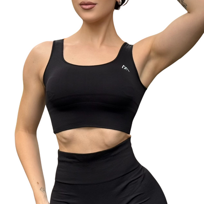 Top para Mujer Fitness: Efecto Alto Impacto Con Copas,  Ajuste Perfecto, Textil Liso, Transpirable, Color Negro | Adriana Olimpo