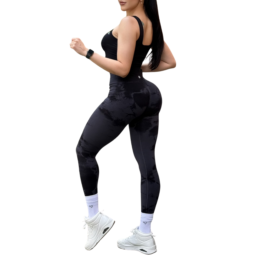 Leggings Deportivos Seamless de Compresión para Mujer Fitness: Glúteos Redondos, Vientre Plano y Cintura Definida | Push Up + Burbuja + Compresión Faja. Ultra Cómodos. Color oxford y negro | Adriana Olimpo