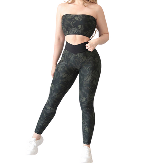 Set Deportivos supplex para Mujer Fitness: Efecto push up, Cintura Alta,  Textil Lycra Transpirable con Acabado Liso hojas, Color militar | Adriana Olimpo