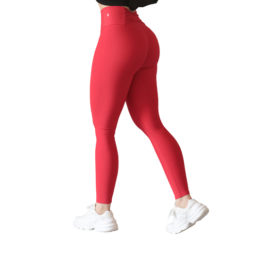 Leggings deportivos supplex para mujer, efecto push up con cintura alta, textil lycra transpirable con acabado liso. Color Rojo | Adriana Olimpo