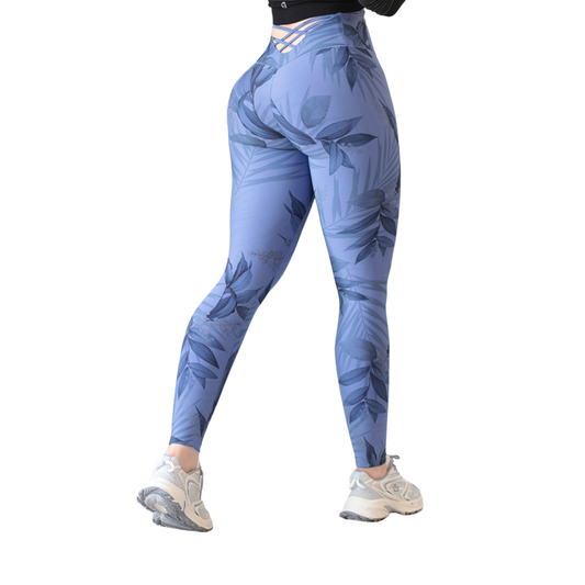 Leggings Deportivos para Mujer Fitness: Efecto Push Up, Cintura Alta, Textil Lycra Transpirable con Acabado Liso, Naturaleza, Color Azul Cielo | Adriana Olimpo