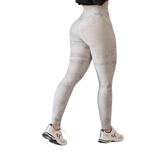 Leggings Deportivos para Mujer Fitness: Efecto Basico, Cintura Alta, Textil Lycra Transpirable con Acabado Liso Tie Day, Color Gris | Adriana Olimpo