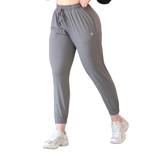 Joggers Deportivos para Mujer Fitness: Efecto Básico, Cintura Alta, Con Bolsillos Laterales, Textil Lycra Transpirable con Acabado Liso, Color Gris | Adriana Olimpo