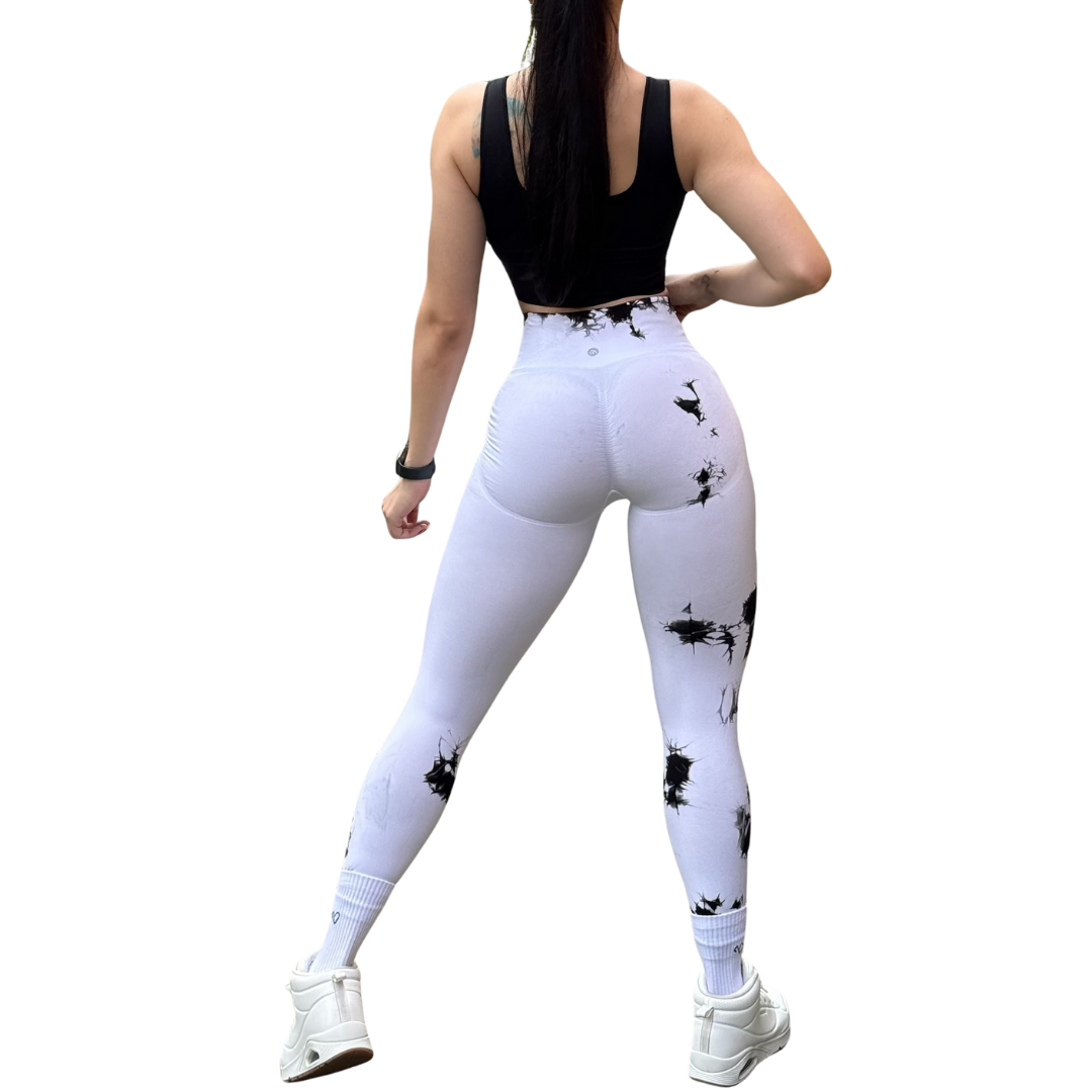 Leggings Deportivos Seamless de Compresión para Mujer Fitness: Glúteos Redondos, Vientre Plano y Cintura Definida | Push Up + Burbuja + Compresión Faja. Ultra Cómodos. Color blanco y negro | Adriana Olimpo