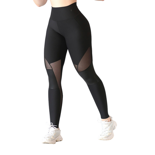 Leggings deportivos Suplex para mujer, efecto básico con cintura alta, textil lycra transpirable con acabado liso Y. Color negro | Adriana Olimpo