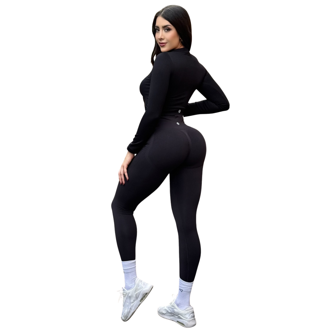 Chamarra deportiva manga larga | Transpirable, Relieves – Negro