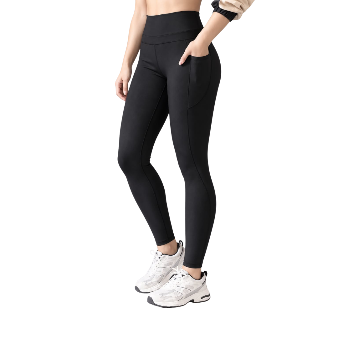 Leggings básico con bolsillos | Supplex Stretch, Liso – Negro