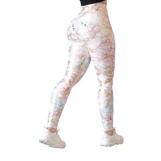 Leggings Deportivos para Mujer Fitness:  Efecto Push Up, Cintura Alta, Textil Lycra Transpirable con Destellos Reflectantes ✨y Relieves, Color Rose Gold | Adriana Olimpo