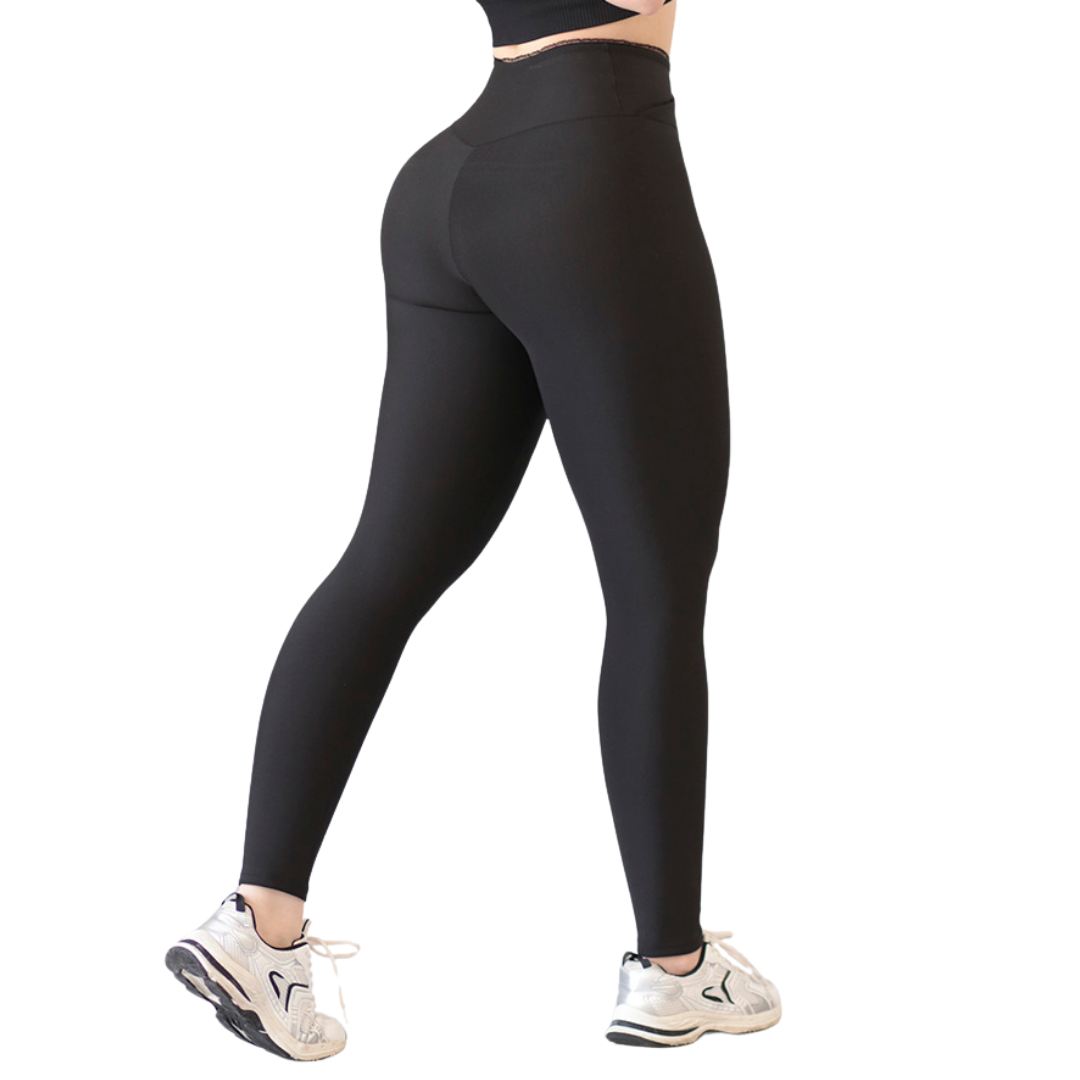 Leggings Deportivos para Mujer Fitness: Efecto Básico, Cintura Alta, Textil Lycra Transpirable con Acabado Liso, Color Negro | Adriana Olimpo