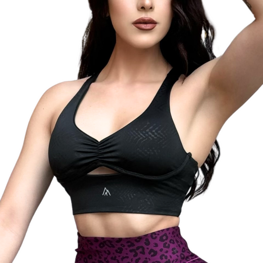 Top para Mujer Fitness: Efecto Alto Impacto, Ajuste Perfecto, Textil Texturizado Transpirable, Color  Negro Eclipse | Adriana Olimpo