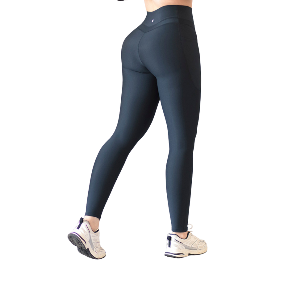 Leggings básico con bolsillos | Supplex Stretch, Liso – Azul