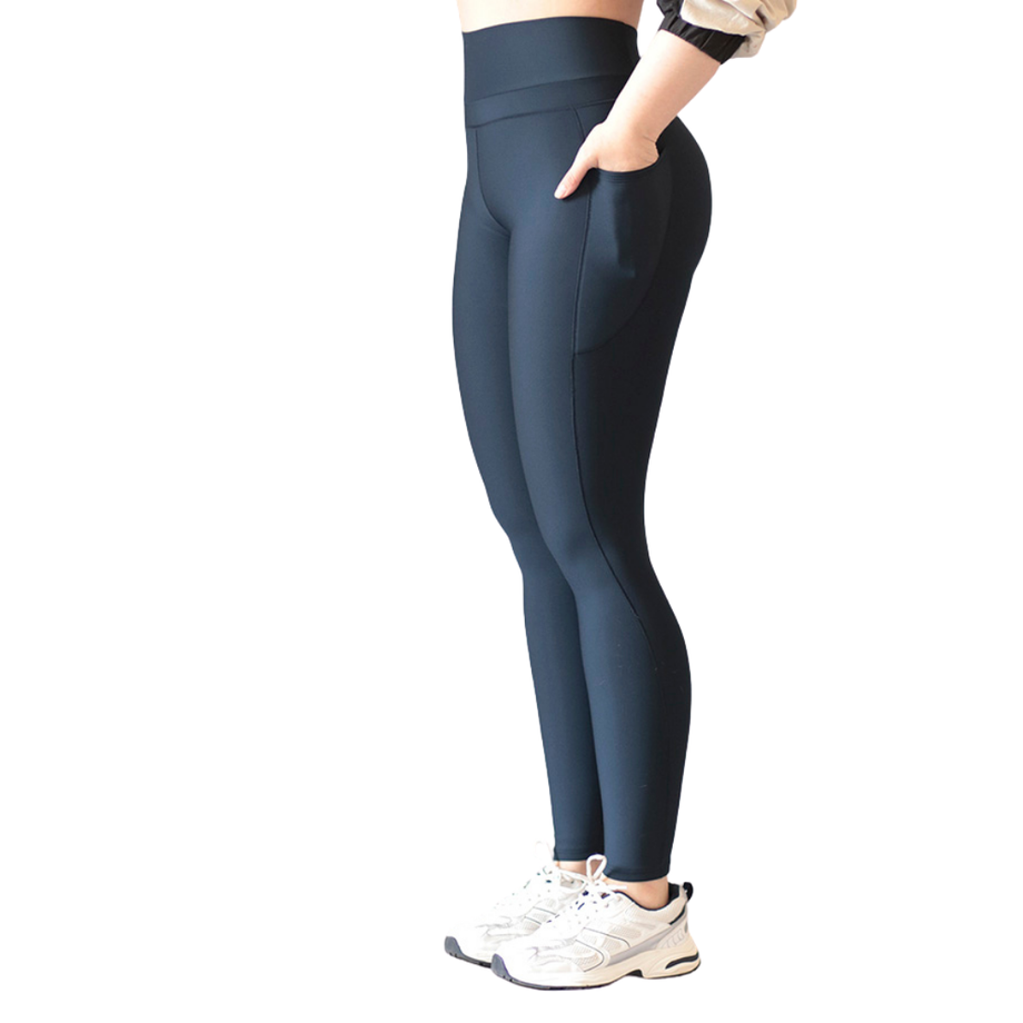 Leggings básico con bolsillos | Supplex Stretch, Liso – Azul