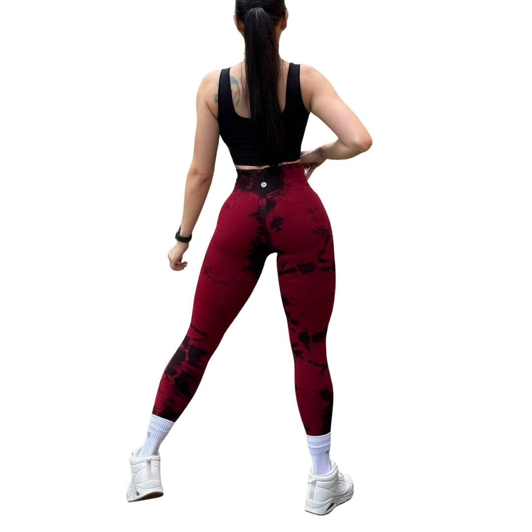 Leggings Deportivos Seamless de Compresión para Mujer Fitness: Glúteos Redondos, Vientre Plano y Cintura Definida | Push Up + Burbuja + Compresión Faja. Ultra Cómodos. Color sangría y negro | Adriana Olimpo