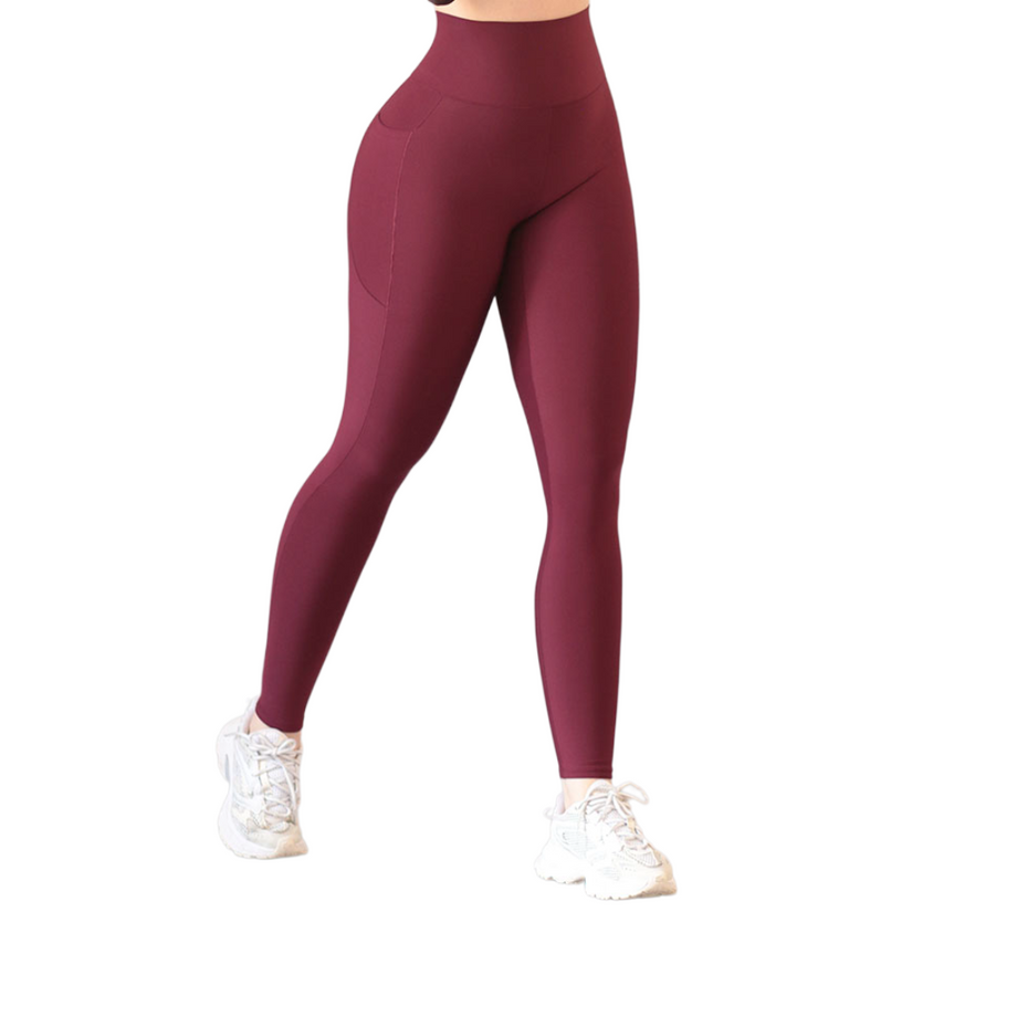 Leggings básico con bolsillos | Supplex Stretch, Liso – Tinto