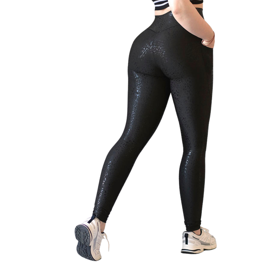 Leggings básico con bolsillos | Supplex Stretch, Destellos Print – Negro