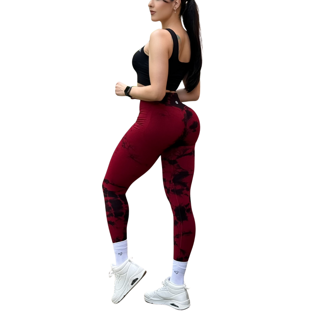 Leggings Deportivos Seamless de Compresión para Mujer Fitness: Glúteos Redondos, Vientre Plano y Cintura Definida | Push Up + Burbuja + Compresión Faja. Ultra Cómodos. Color sangría y negro | Adriana Olimpo