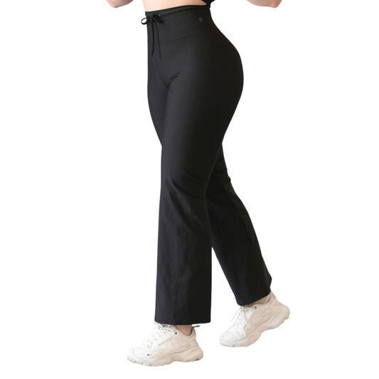 Pants Recto Deportivo para Mujer Fitness: Efecto Básico, Cintura Alta, Textil Lycra Transpirable con Acabado Liso, Color Negro | Adriana Olimpo