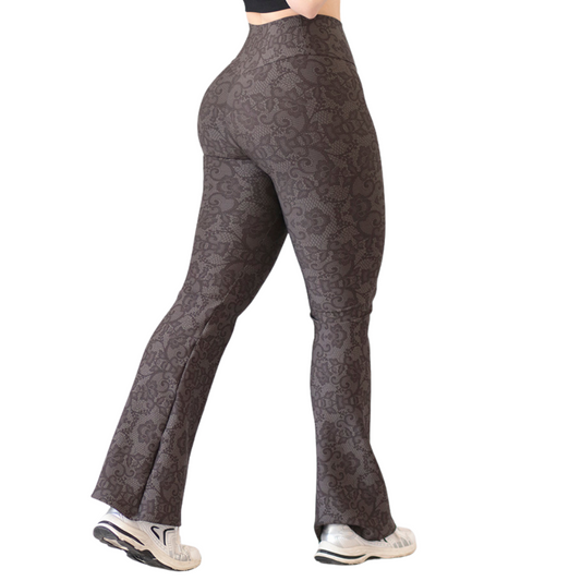 Leggings Deportivos para Mujer Fitness: Efecto Básico, Cintura Alta, Textil Lycra Transpirable con Acabado Liso Floral, Color Gris | Adriana Olimpo