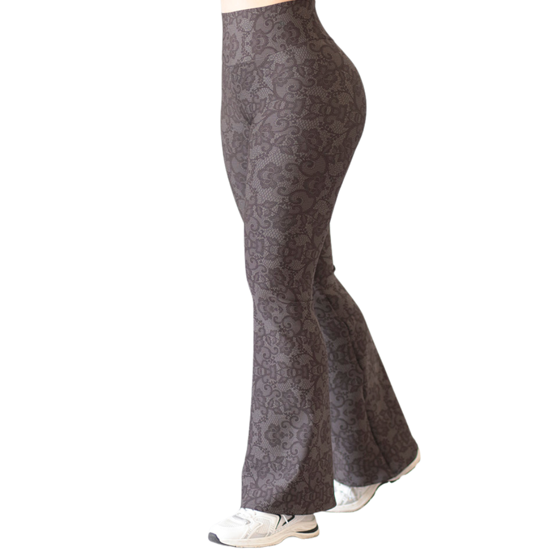 Leggings Deportivos para Mujer Fitness: Efecto Básico, Cintura Alta, Textil Lycra Transpirable con Acabado Liso Floral, Color Gris | Adriana Olimpo