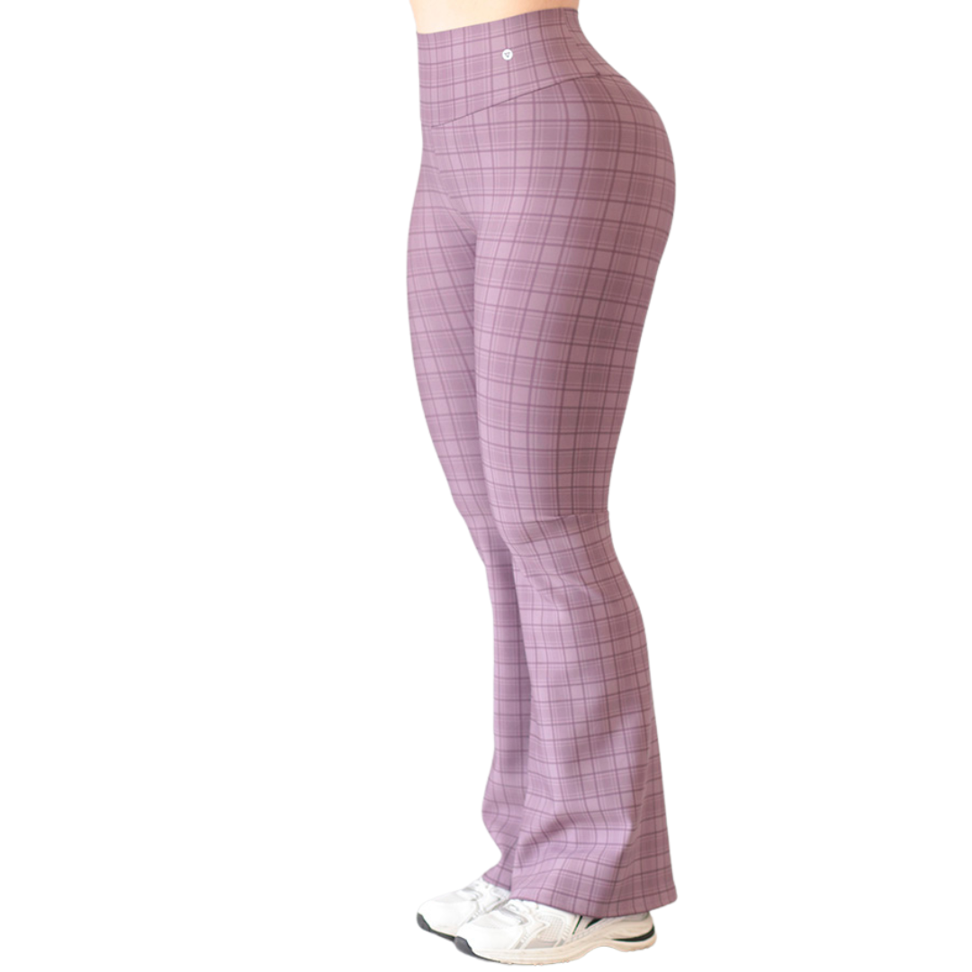 Leggings Deportivos para Mujer Fitness: Efecto Básico, Cintura Alta, Textil Lycra Transpirable con Acabado Liso Cuadricula, Color Rosa Malva | Adriana Olimpo