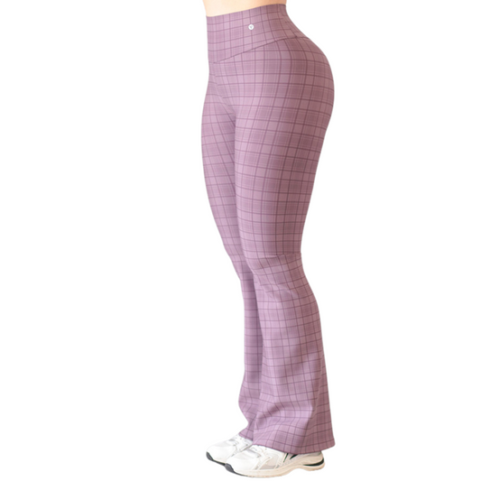 Leggings Deportivos para Mujer Fitness: Efecto Básico, Cintura Alta, Textil Lycra Transpirable con Acabado Liso Cuadricula, Color Rosa Malva | Adriana Olimpo