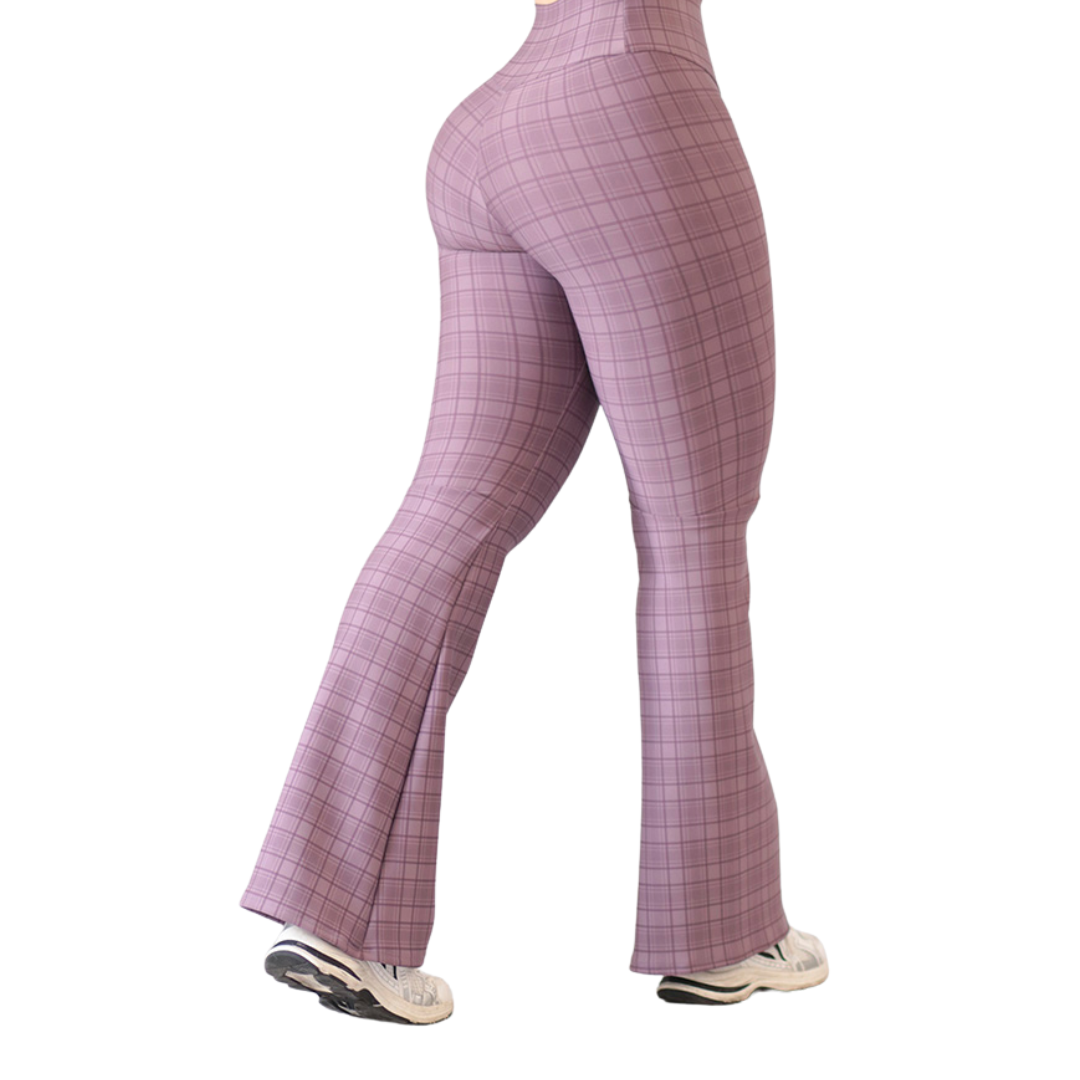 Leggings Deportivos para Mujer Fitness: Efecto Básico, Cintura Alta, Textil Lycra Transpirable con Acabado Liso Cuadricula, Color Rosa Malva | Adriana Olimpo
