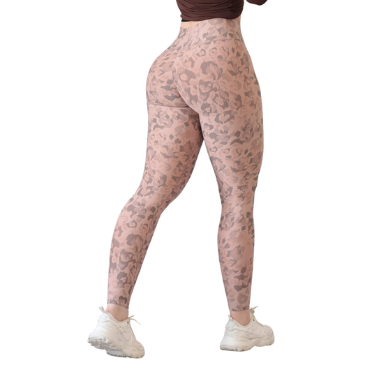 Leggings Deportivos para Mujer Fitness: Efecto Push Up, Cintura Alta, Textil Lycra Transpirable con Acabado Liso, Print, Color Albaricoque | Adriana Olimpo