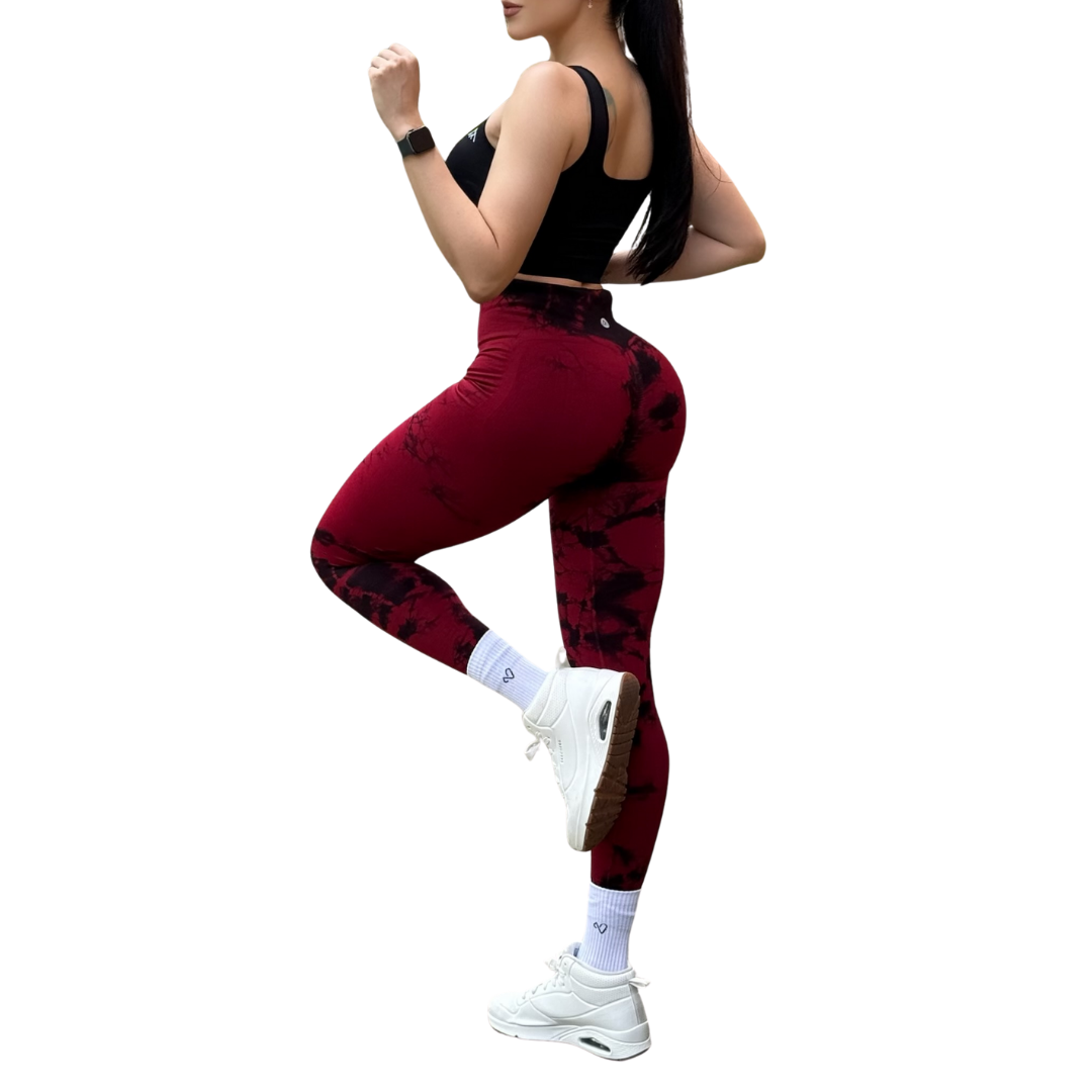 Leggings Deportivos Seamless de Compresión para Mujer Fitness: Glúteos Redondos, Vientre Plano y Cintura Definida | Push Up + Burbuja + Compresión Faja. Ultra Cómodos. Color sangría y negro | Adriana Olimpo