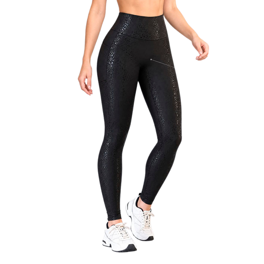 Leggings básico con bolsillos | Supplex Stretch, Destellos Print – Negro