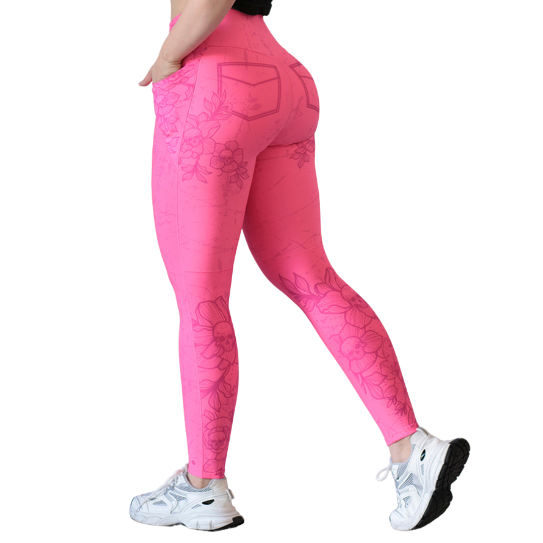 Leggings Deportivos para Mujer Fitness: Efecto Básico, Cintura Alta,  Con Bolsillos Laterales Textil Lycra Transpirable con Acabado Liso, Color Rosa Neón | Adriana Olimpo