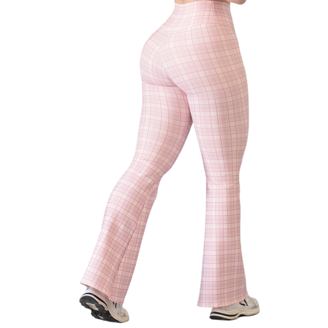 Leggings Deportivos para Mujer Fitness: Efecto Básico, Cintura Alta, Textil Lycra Transpirable con Acabado Liso Cuadricula, Color Rosa Bebé | Adriana Olimpo