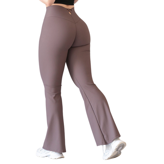 Leggings Deportivos para Mujer Fitness:  Efecto Push Up, Cintura Alta, Textil Lycra Transpirable con Relieves de Lineas, Color Café Rouse | Adriana Olimpo