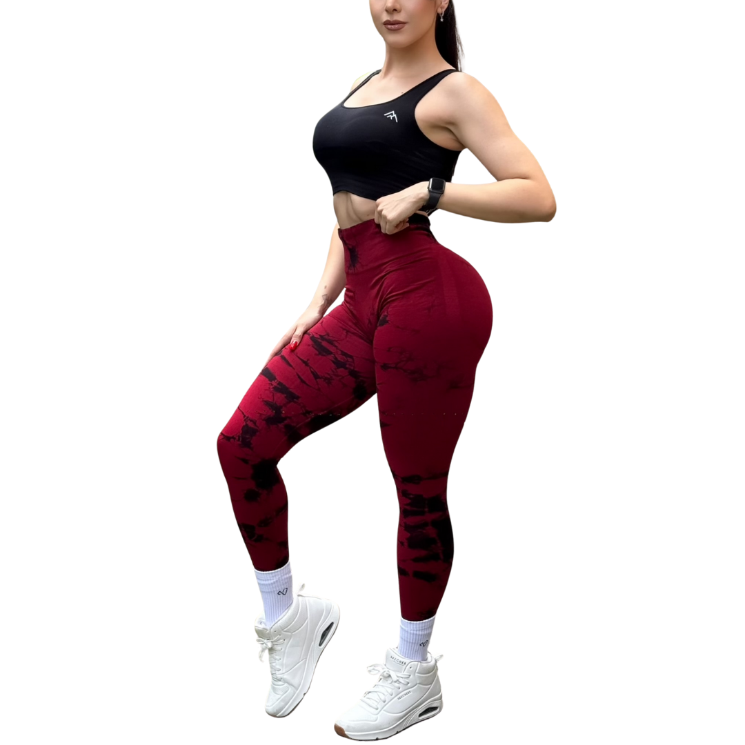 Leggings Deportivos Seamless de Compresión para Mujer Fitness: Glúteos Redondos, Vientre Plano y Cintura Definida | Push Up + Burbuja + Compresión Faja. Ultra Cómodos. Color sangría y negro | Adriana Olimpo