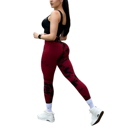 Leggings Deportivos Seamless de Compresión para Mujer Fitness: Glúteos Redondos, Vientre Plano y Cintura Definida | Push Up + Burbuja + Compresión Faja. Ultra Cómodos. Color sangría y negro | Adriana Olimpo