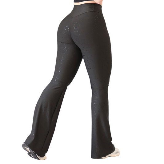 Leggings Deportivos para Mujer Fitness:  Efecto Push Up, Cintura Alta, Textil Lycra Transpirable con Destellos Reflectantes✨ y Relieves Estelar, Color Negro | Adriana Olimpo