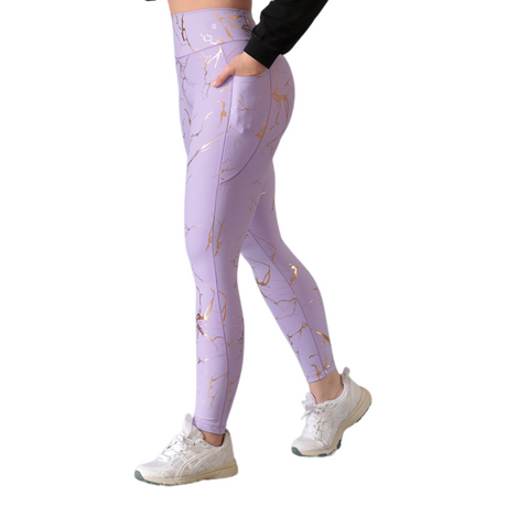 Leggings básico con bolsillos | Supplex Stretch, Destellos Beta – Lila Oro