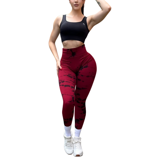Leggings Deportivos Seamless de Compresión para Mujer Fitness: Glúteos Redondos, Vientre Plano y Cintura Definida | Push Up + Burbuja + Compresión Faja. Ultra Cómodos. Color sangría y negro | Adriana Olimpo