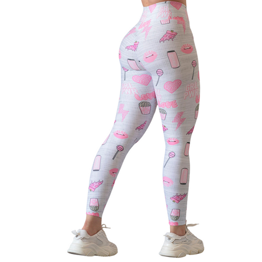 Leggings Deportivos para Mujer Fitness: Efecto Push Up, Cintura Alta, Con Bolsillos Laterales, Textil Lycra Transpirable con Acabado Liso Oro Lips, Rosa | Adriana Olimpo