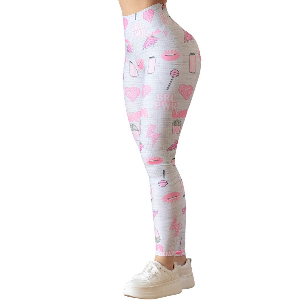 Leggings Deportivos para Mujer Fitness: Efecto Push Up, Cintura Alta, Con Bolsillos Laterales, Textil Lycra Transpirable con Acabado Liso Oro Lips, Rosa | Adriana Olimpo
