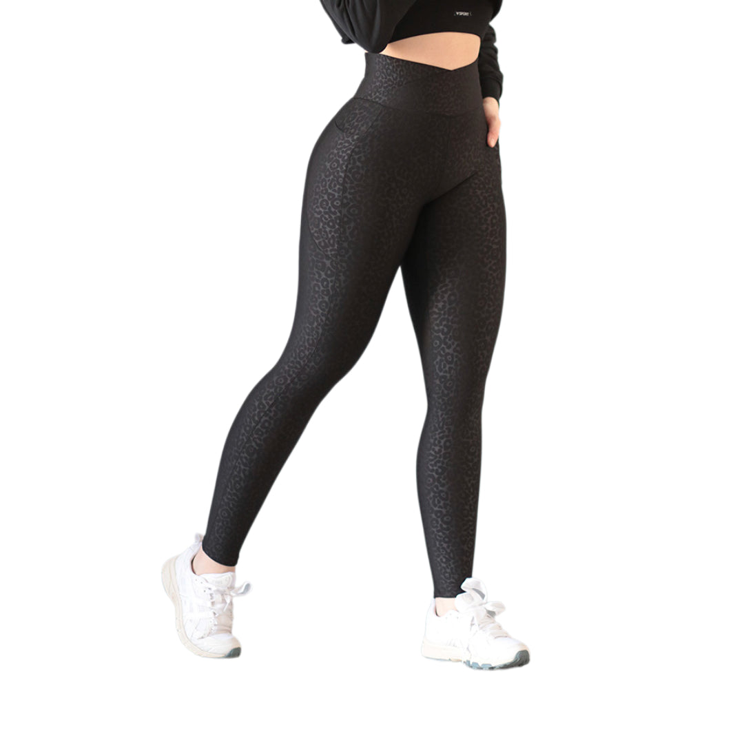 Leggings básico con bolsillos | Supplex Stretch, Relieves Print - Negra