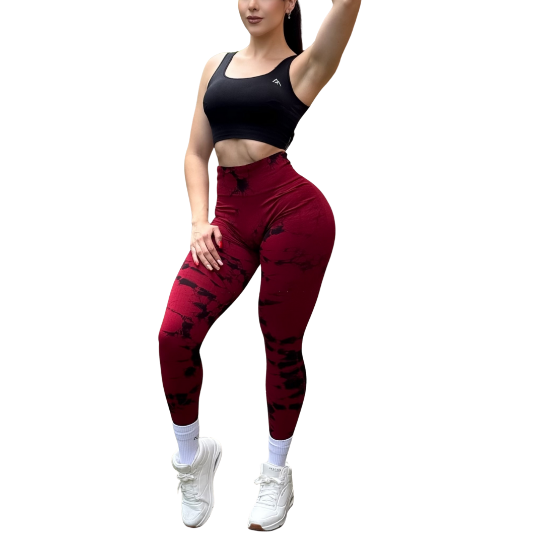 Leggings Deportivos Seamless de Compresión para Mujer Fitness: Glúteos Redondos, Vientre Plano y Cintura Definida | Push Up + Burbuja + Compresión Faja. Ultra Cómodos. Color sangría y negro | Adriana Olimpo