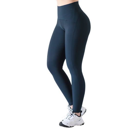 Leggings Deportivos para Mujer Fitness: Efecto Básico, Cintura Alta, Textil Lycra Transpirable con Acabado Liso, Color Azul Obscuro | Adriana Olimpo