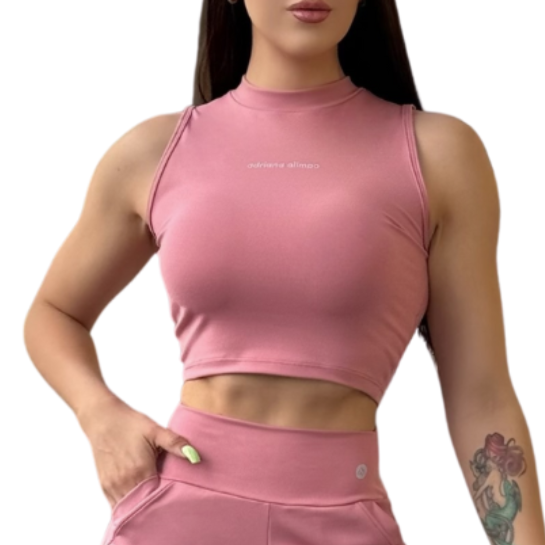 Blusa para Mujer Fitness: Sin Manga, Cuello Redondo, Textil Lycra Transpirable Acabado Liso, Color Rosa | Adriana Olimpo