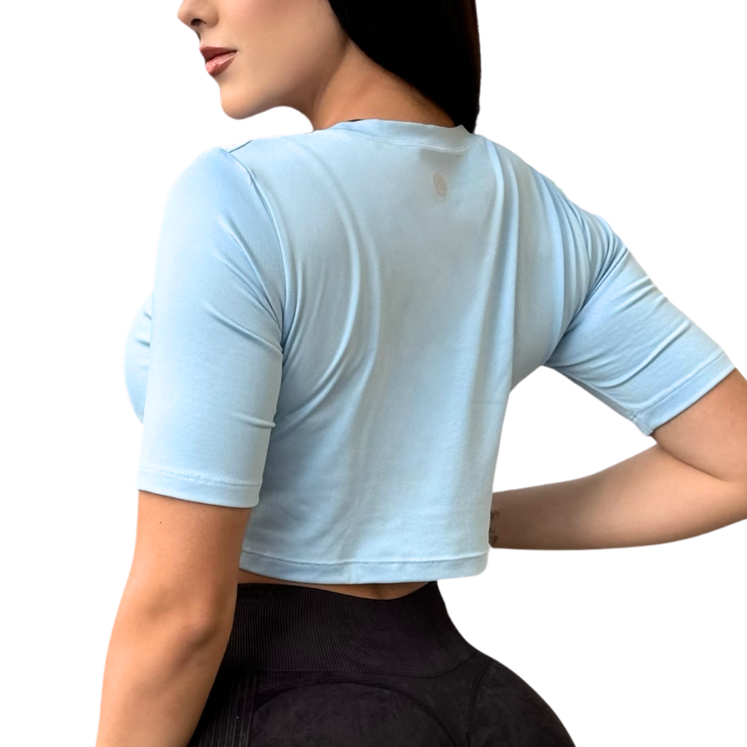 Blusa para Mujer Fitness: Manga Corta, Cuello Redondo, Textil Lycra Transpirable Acabado Liso | Adriana Olimpo