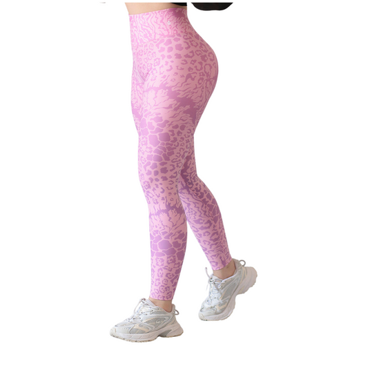 Leggings deportivos Suplex para mujer, efecto push up con cintura alta, textil lycra transpirable con acabado liso print. Color rosa | Adriana Olimpo