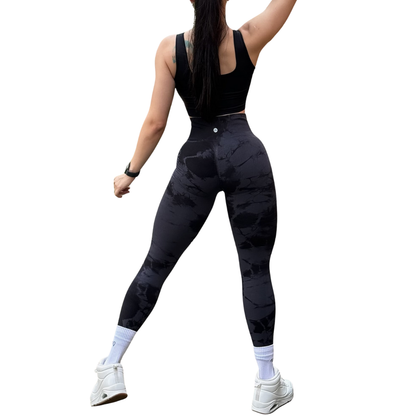 Leggings Deportivos Seamless de Compresión para Mujer Fitness: Glúteos Redondos, Vientre Plano y Cintura Definida | Push Up + Burbuja + Compresión Faja. Ultra Cómodos. Color oxford y negro | Adriana Olimpo